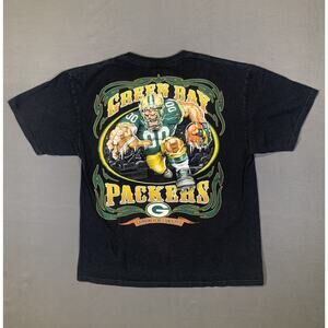 Vintage Green Bay Packers Graphic T-Shirt Adult XLarge Black NFL Football Y2K
